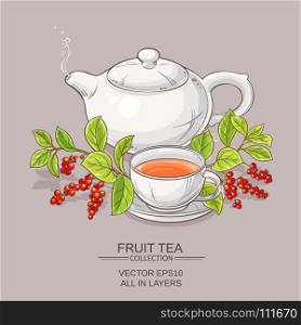 cup of schisandra tea and teapot. cup of schisandra tea and teapot on color background
