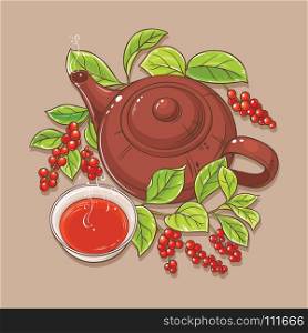 cup of schisandra tea and teapot. schisandra tea in teapot and tea bowl