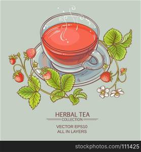 cup of strawberry tea. cup of srtawberry tea on color background