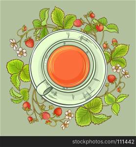 cup of strawberry tea. cup of strawberry tea on color background