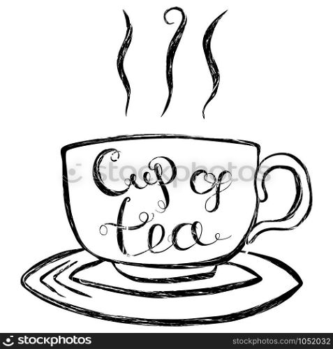 Cup Of Tea Brush Lettering. Vector Illustration. Cup Of Tea Lettering Vector Illustration