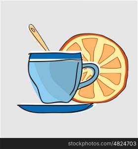 Cup of tea. Cup of tea with a lemon with a teaspoon