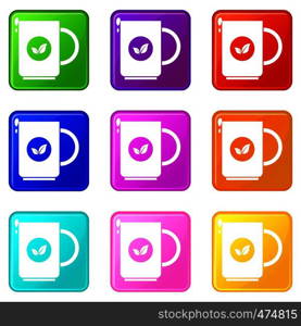 Cup of tea icons of 9 color set isolated vector illustration. Cup of tea icons 9 set