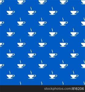 Cup of tea pattern repeat seamless in blue color for any design. Vector geometric illustration. Cup of tea pattern seamless blue