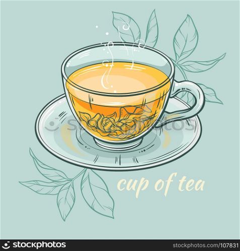 cup of tea. vector illustration with cup of tea on color background