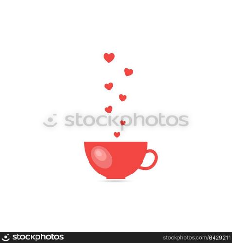 Cup of tea with hearts on a white background. .. Cup of tea with hearts on a white background. Happy Valentine&rsquo;s day . Vector illustration .