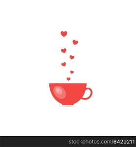 Cup of tea with hearts on a white background. .. Cup of tea with hearts on a white background. Happy Valentine&rsquo;s day . Vector illustration .