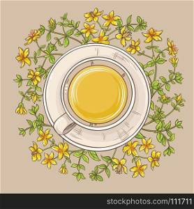 cup of tutsan tea . cup of tutsan tea on color background