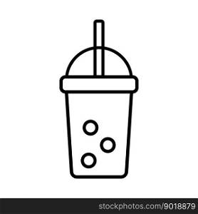 Cup outline icon with fresh sweet drink and straws, simple pictogram on white background.