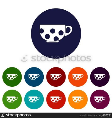 Cup set icons in different colors isolated on white background. Cup set icons