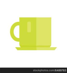 Cup vector illustration in flat style design. Green ceramic teacup isolated on white background. Basic kitchen dishes concept for icons, dinnerware print element, infographics. . Cup Vector Illustration in Flat Style Design. . Cup Vector Illustration in Flat Style Design.