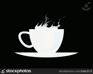 Cup. White cup with a smoke on a black background