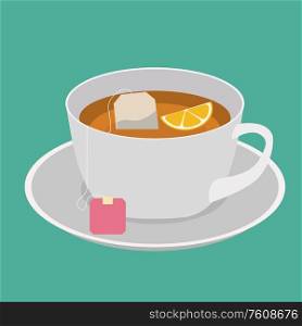 Cup with black tea and lemon in flat design. Vector Illustration EPS10. Cup with black tea and lemon in flat design. Vector Illustration