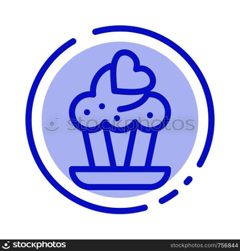 Cupcake, Cake, Love Blue Dotted Line Line Icon