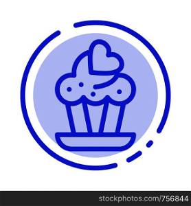 Cupcake, Cake, Love Blue Dotted Line Line Icon
