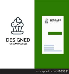 Cupcake, Cake, Love Grey Logo Design and Business Card Template