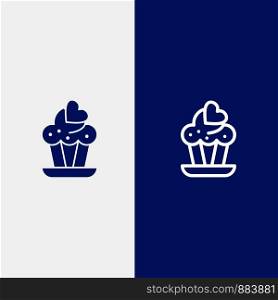 Cupcake, Cake, Love Line and Glyph Solid icon Blue banner
