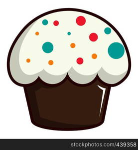 Cupcake garnished with sprinkles icon. Cartoon illustration of cupcake garnished with sprinkles vector icon for web. Cupcake garnished with sprinkles icon