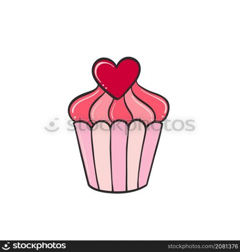 cupcake heart symbol lock drawing for design Valentine Day card