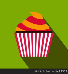 Cupcake icon in flat style on a green background. Cupcake icon, flat style