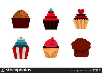 Cupcake icon set. Flat set of cupcake vector icons for web design isolated on white background. Cupcake icon set, flat style