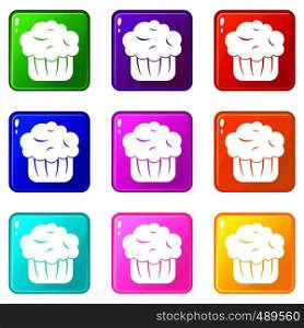 Cupcake icons of 9 color set isolated vector illustration. Cupcake icons set 9