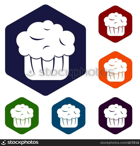 Cupcake icons set rhombus in different colors isolated on white background. Cupcake icons set