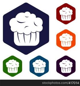 Cupcake icons set rhombus in different colors isolated on white background. Cupcake icons set