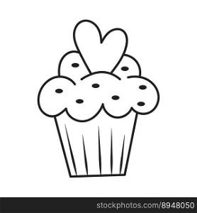 Cupcake in hand drawn doodle style. Yummy desert design. Vector illustration.