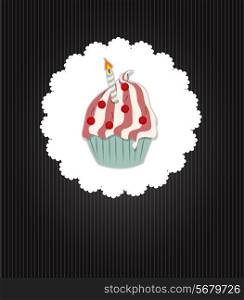 Cupcake Invitation Card Vector Illustration. Black Background. EPS10