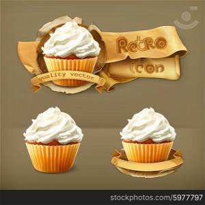 Cupcake, retro vector icon