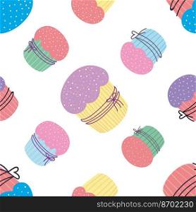 Cupcake seamless pattern. Easter cake pattern. Vector illustration in flat cartoon style. Design for Easter, textiles, wrapping paper. . Cupcake seamless pattern. Easter cake pattern.