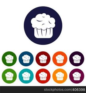 Cupcake set icons in different colors isolated on white background. Cupcake set icons