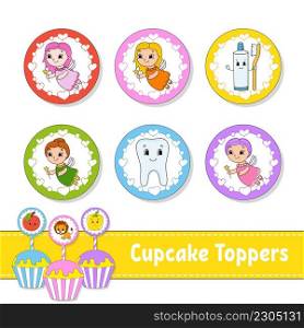 Cupcake Toppers. Set of six round pictures. cartoon characters. Cute image. For birthday, py, baby shower.