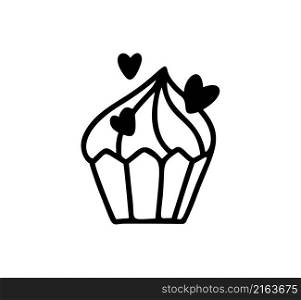 Cupcake valentine cakes cheesecakes with cream and hearts decor. Vector Cartoon Silhouette Outline Black Line Art Drawing illustration. Coloring pages for kids.. Cupcake valentine cakes cheesecakes with cream and hearts decor. Vector Cartoon Silhouette Outline Black Line Art Drawing illustration. Coloring pages for kids