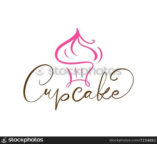 Cupcake vector calligraphic text with logo. Sweet cupcake with cream, vintage dessert emblem template design element. Candy bar birthday or wedding invitation.. Cupcake vector calligraphic text with logo. Sweet cupcake with cream, vintage dessert emblem template design element. Candy bar birthday or wedding invitation