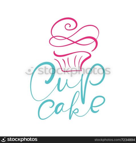Cupcake vector calligraphic text with logo. Sweet cupcake with cream, vintage dessert emblem template design element. Candy bar birthday or wedding invitation.. Cupcake vector calligraphic text with logo. Sweet cupcake with cream, vintage dessert emblem template design element. Candy bar birthday or wedding invitation