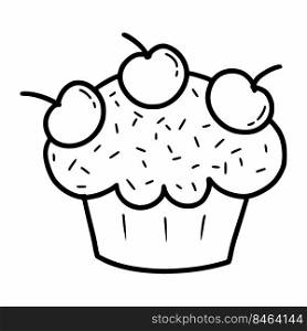 Cupcake with cherries. Vector doodle illustration. Sketch.