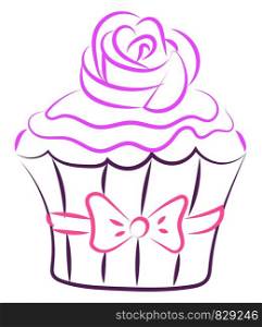 Cupcake with rose drawing, illustration, vector on white background.