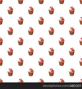 Cupcake with strawberry pattern seamless repeat in cartoon style vector illustration. Cupcake with strawberry pattern