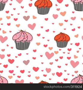 Cupcakes pattern background, Cute bakery pattern, Vector illustration.