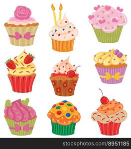 Cupcakes set vector image