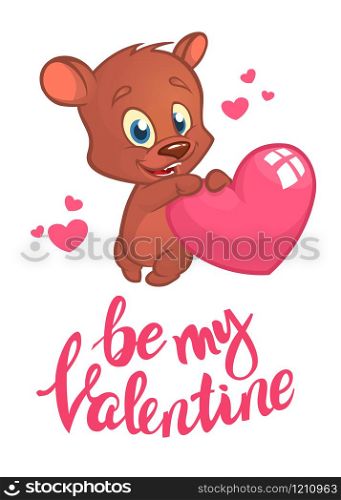 Cupid bear character cartoon holding bow and arrow aiming. St Valentine illustration card for print