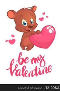 Cupid bear character cartoon holding bow and arrow aiming. St Valentine illustration card for print