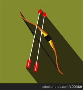 Cupid bow and arrows flat icon. Simple modern symbol on a green background. Cupid bow and arrows icon