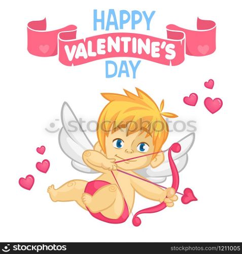 Cupid cartoon character with bow and arrow. Illustration for Valentine&rsquo;s Day.