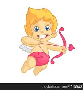 Cupid cartoon character with bow and arrow. Illustration of a Valentine&rsquo;s Day. Vector mascot. Isolated white