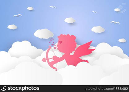 Cupid on sky , paper art style