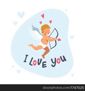 Cupid or angel with bow and arrow. Vector cute cupid for valentine s day. Cartoon flat style vector illustration. Cupid or angel with bow and arrow. Vector cute cupid for valentine s day. Cartoon flat style vector illustration.
