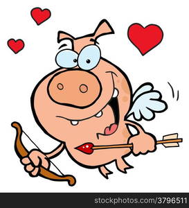 Cupid Pig With Flying With A Bow And Arrow